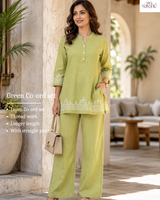 Lime Muse Linen Embroidered Co-ord Set💚