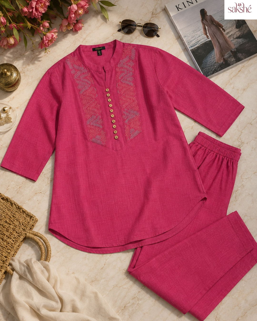 Raspberry Rose Linen Threadwork Co-ord Set!๐งก
