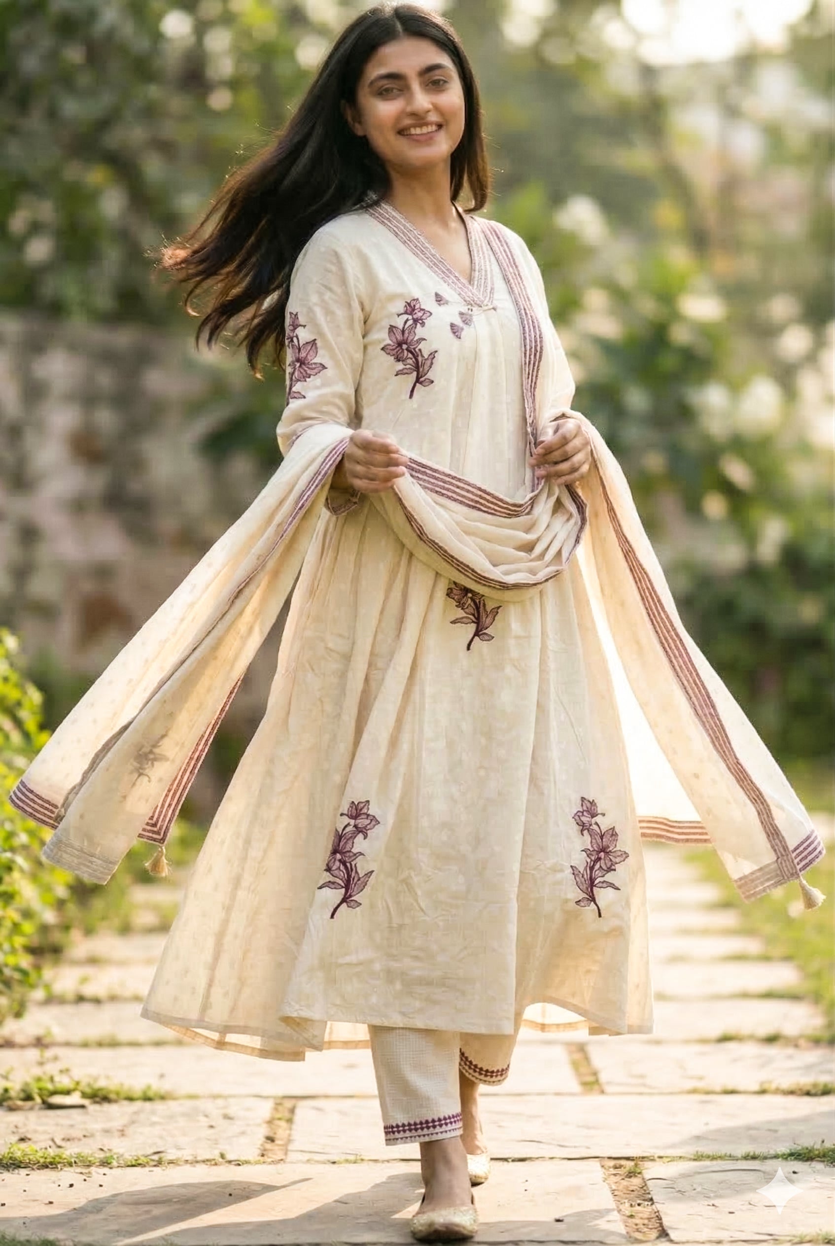 Mul Cotton A-Line Suit with Thread & Pearl Work Grace ✨🤍