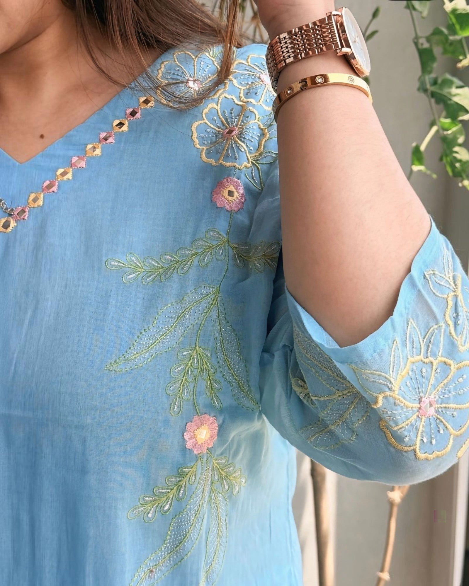 Summer Sky Blue Pure Mul Cotton Suit with Back Embroidery!