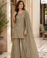 Olive Elegance Embroidered Plazo Set