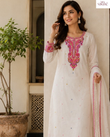 Gulnaar White Embroidered Ethnic cotton Suit Set!š¤