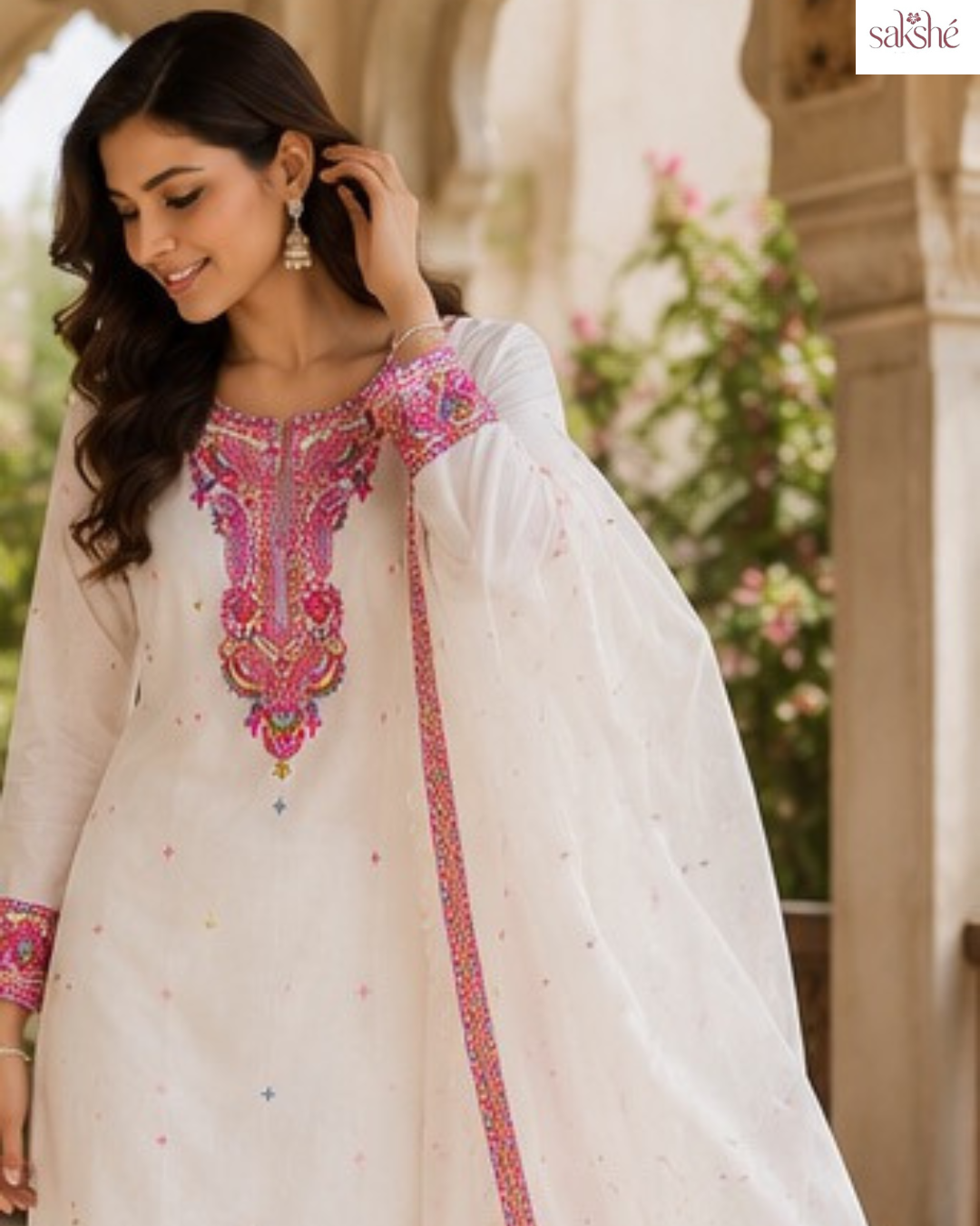 Gulnaar White Embroidered Ethnic cotton Suit Set!š¤