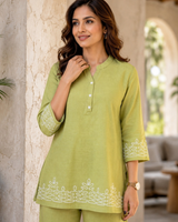Lime Muse Linen Embroidered Co-ord Set💚
