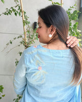 Summer Sky Blue Pure Mul Cotton Suit with Back Embroidery!