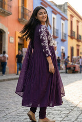 Royal Purple Mul Cotton Suit with Flared Elegance 💜