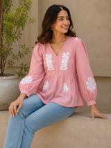 Premium Blush Bloom Appliqué Peplum Top!💟