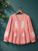 Premium Blush Bloom Appliqué Peplum Top!💟