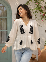 Premium Monochrome Muse Appliqué Peplum Top!🤍