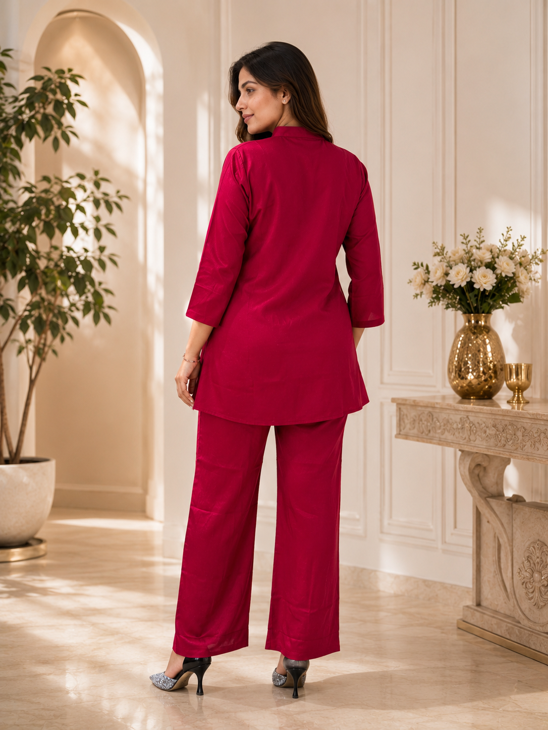 Wine PetalPremium Pure Crepe TOP & Trouser Co-ord Set!❤