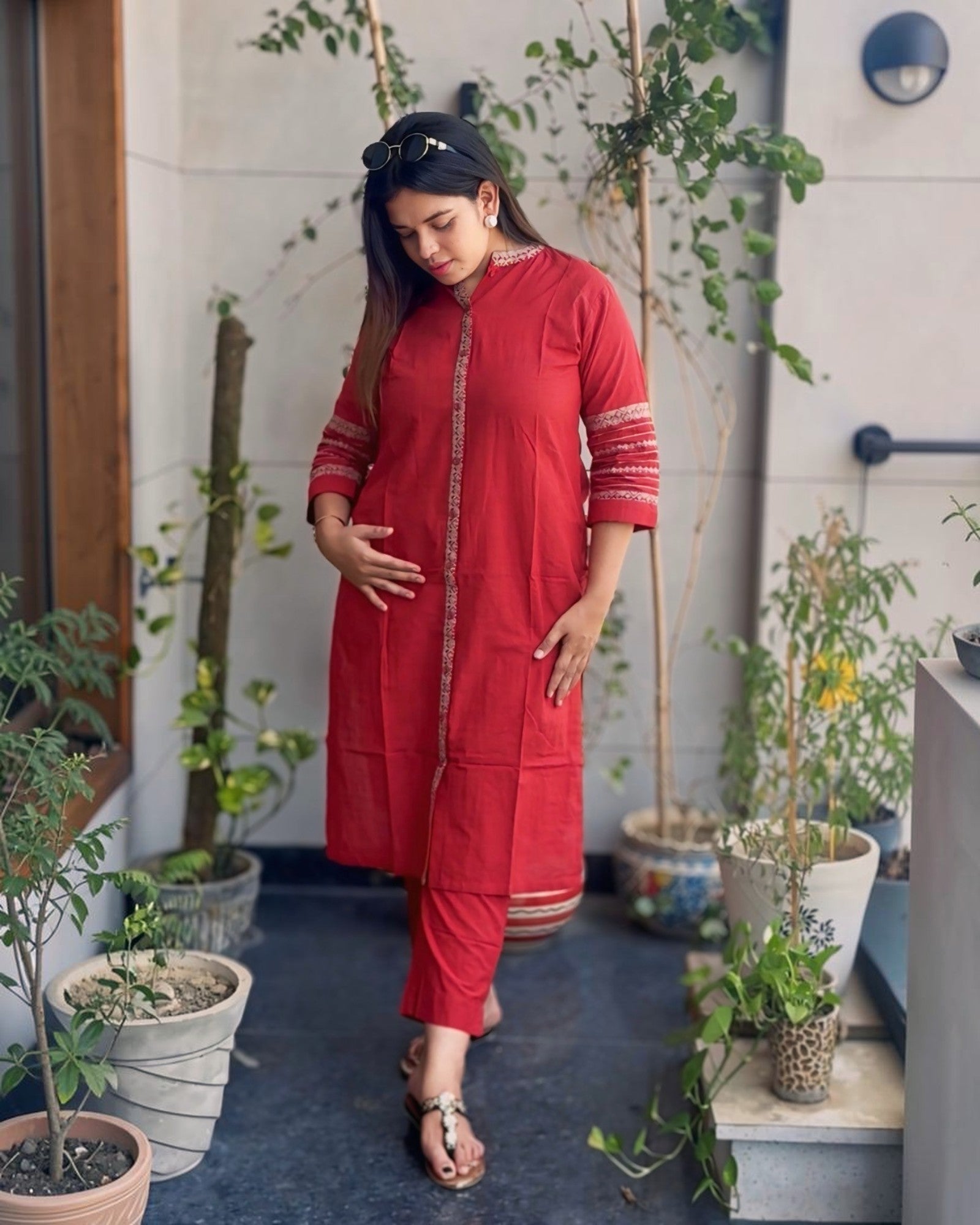 Pure Cotton Co-ord with Embroidery Detailing on Neck and Sleeves