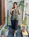 Crystal Button Pure Crepe Printed Co-ord Set with Straight Loose Pant