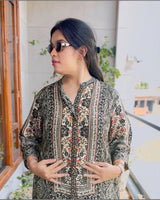 Crystal Button Pure Crepe Printed Co-ord Set with Straight Loose Pant