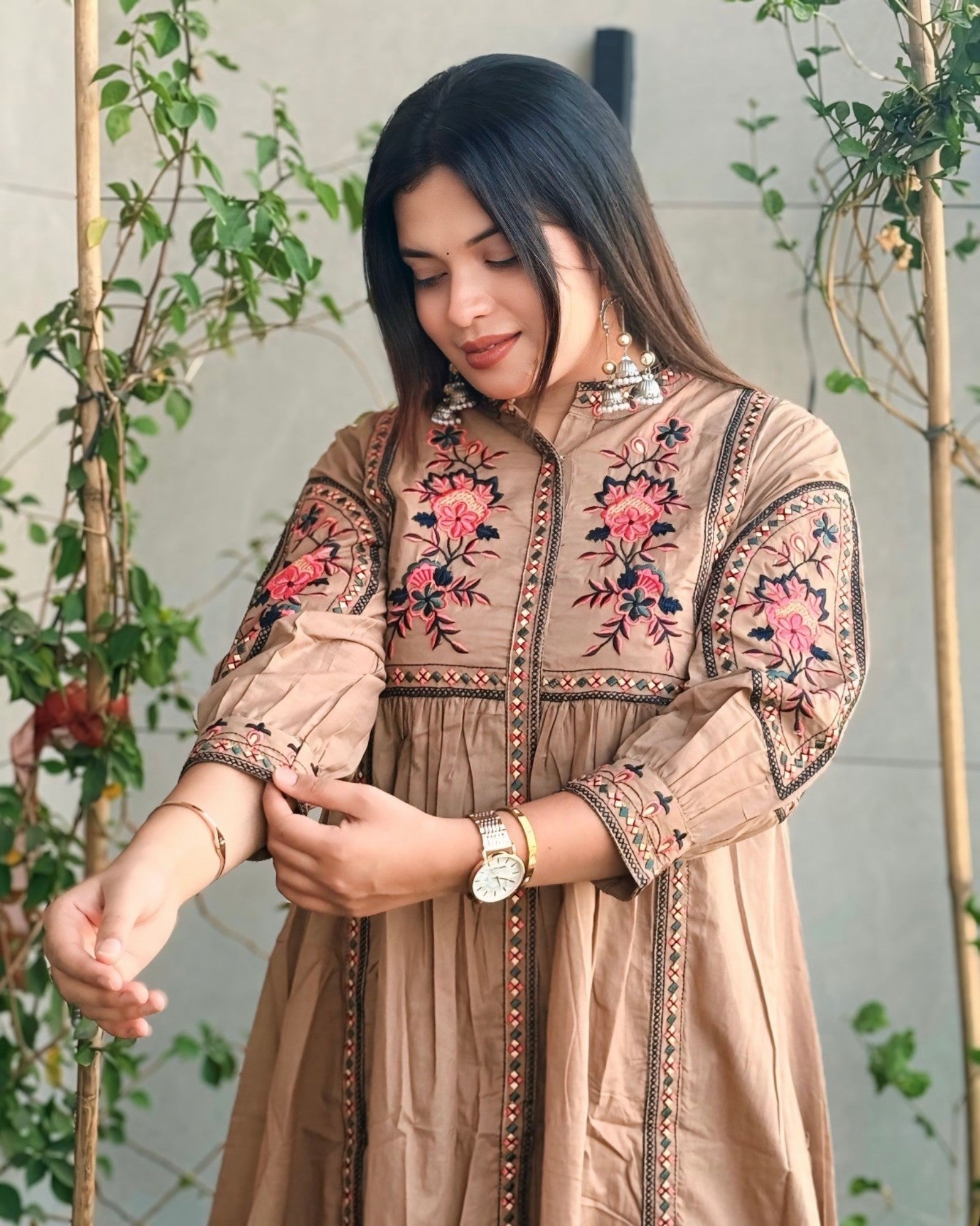 Coffee Mocha Pure Cotton Full Thread work Co-ord set!