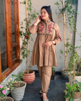 Coffee Mocha Pure Cotton Full Thread work Co-ord set!