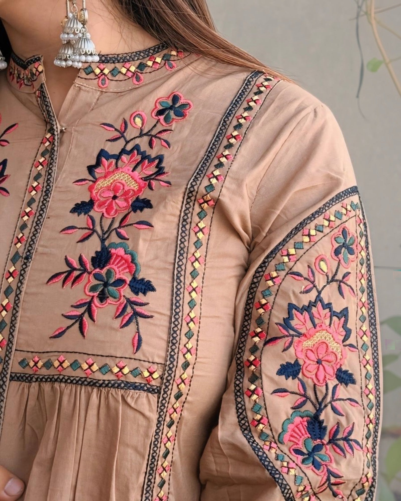 Coffee Mocha Pure Cotton Full Thread work Co-ord set!