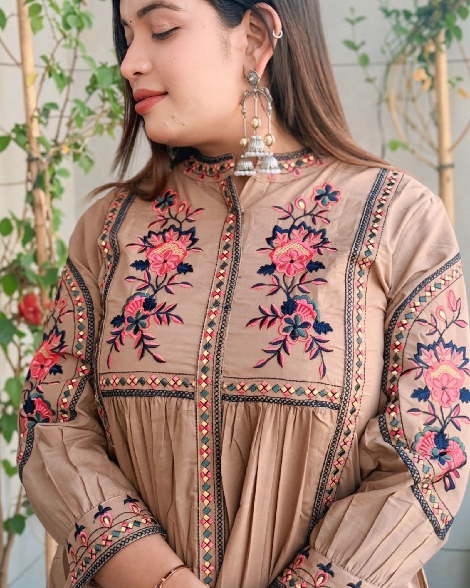 Coffee Mocha Pure Cotton Full Thread work Co-ord set!