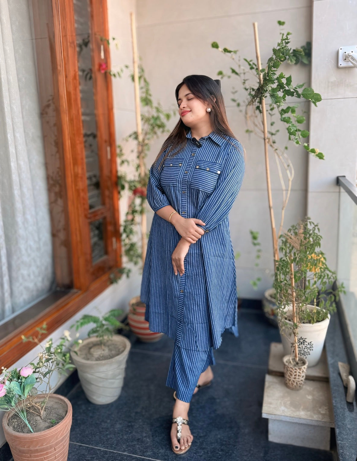 Denim Blue Color Long, Pocket style Co-ord se( Set of 2)
