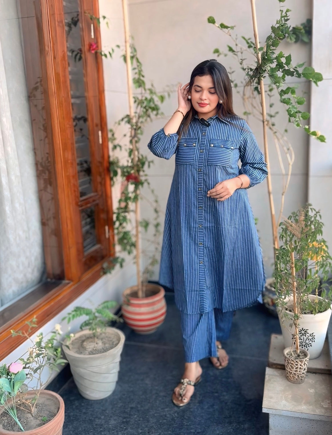 Denim Blue Color Long, Pocket style Co-ord se( Set of 2)