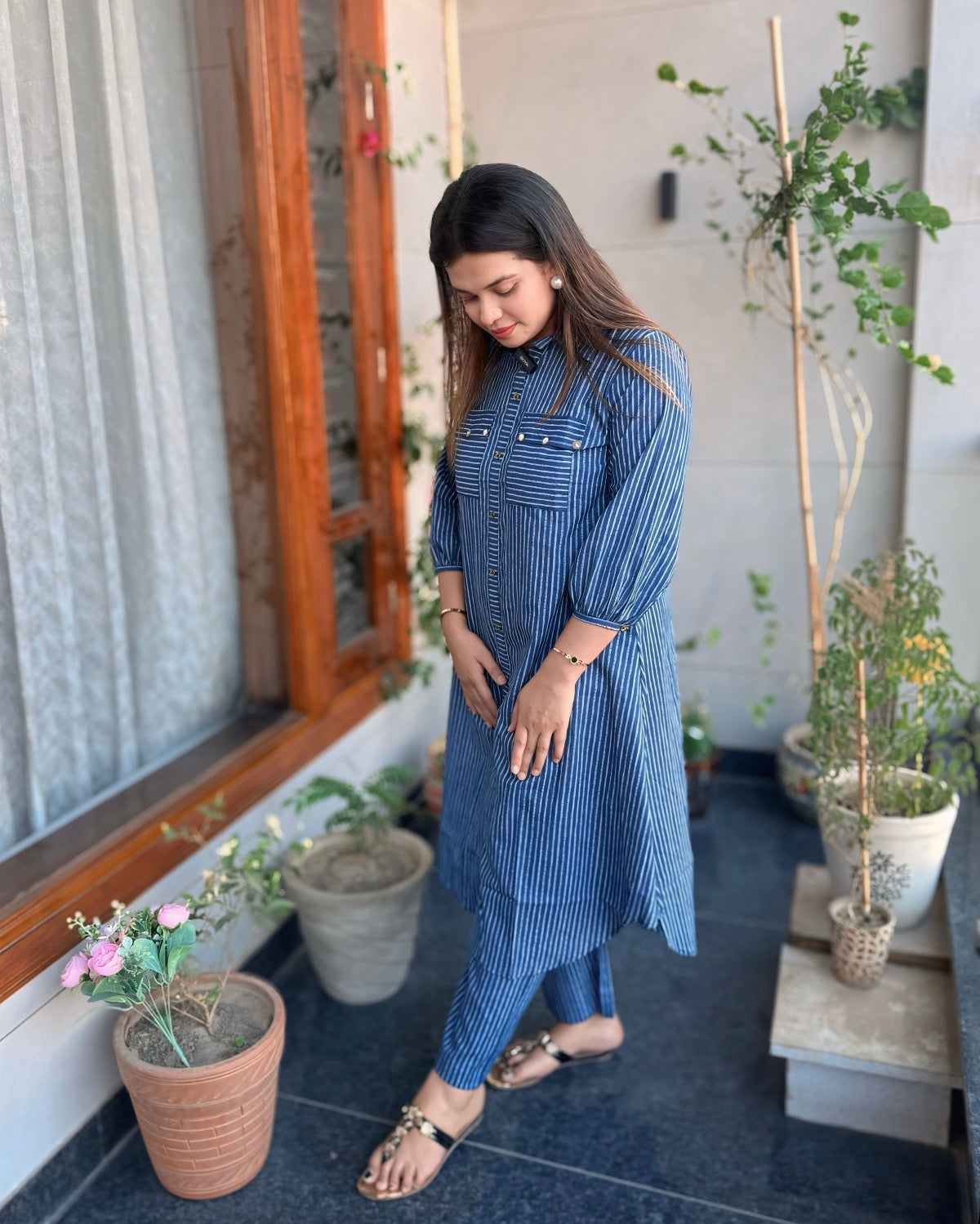 Denim Blue Color Long, Pocket style Co-ord se( Set of 2)