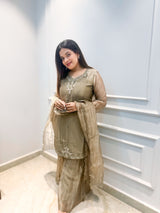 Olive Elegance Embroidered Plazo Set