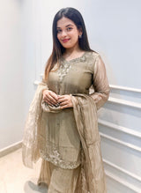 Olive Elegance Embroidered Plazo Set