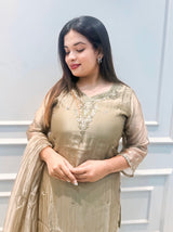 Olive Elegance Embroidered Plazo Set