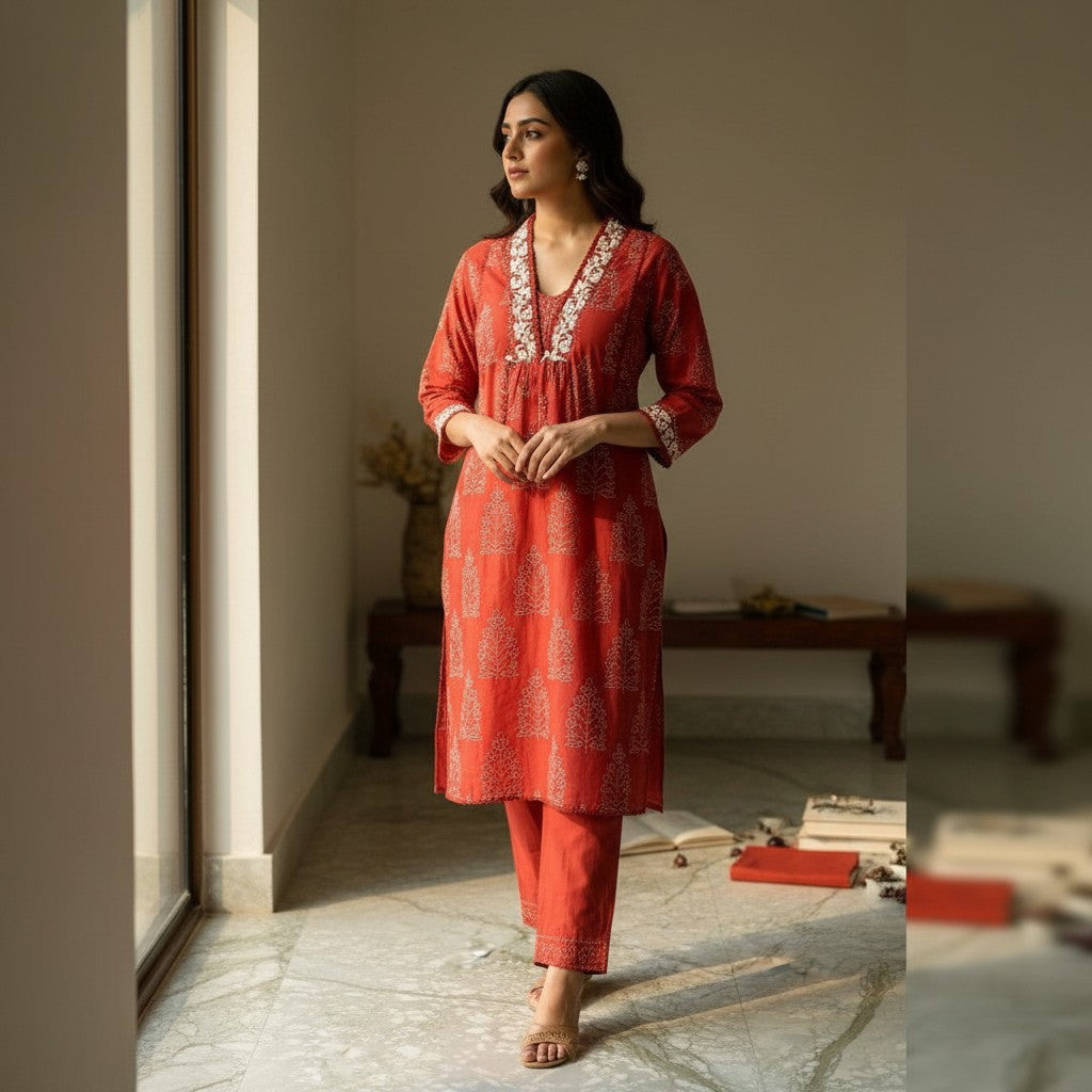 Vibrant Rust Cotton Suit Made for Effortless Style ❤️