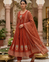 Rust Aanarkali with Jacket Style...!