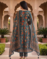 Pure Cotton Printed Anarkali Suit with Embroidery Neck Detailing