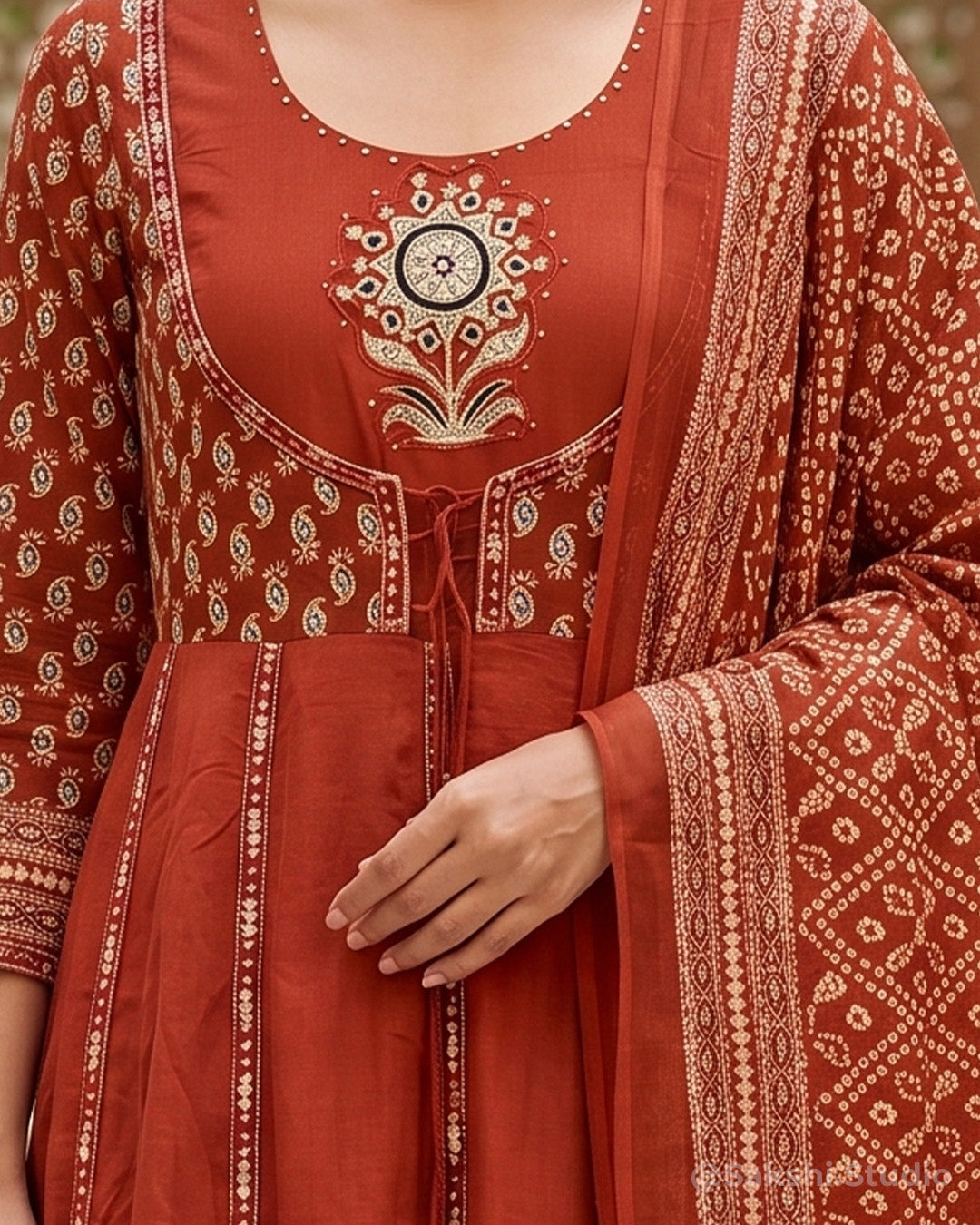 Rust Aanarkali with Jacket Style...!