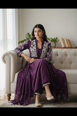 Royal Purple Mul Cotton Suit with Flared Elegance 💜