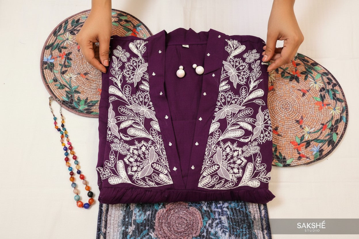 Royal Purple Mul Cotton Suit with Flared Elegance 💜