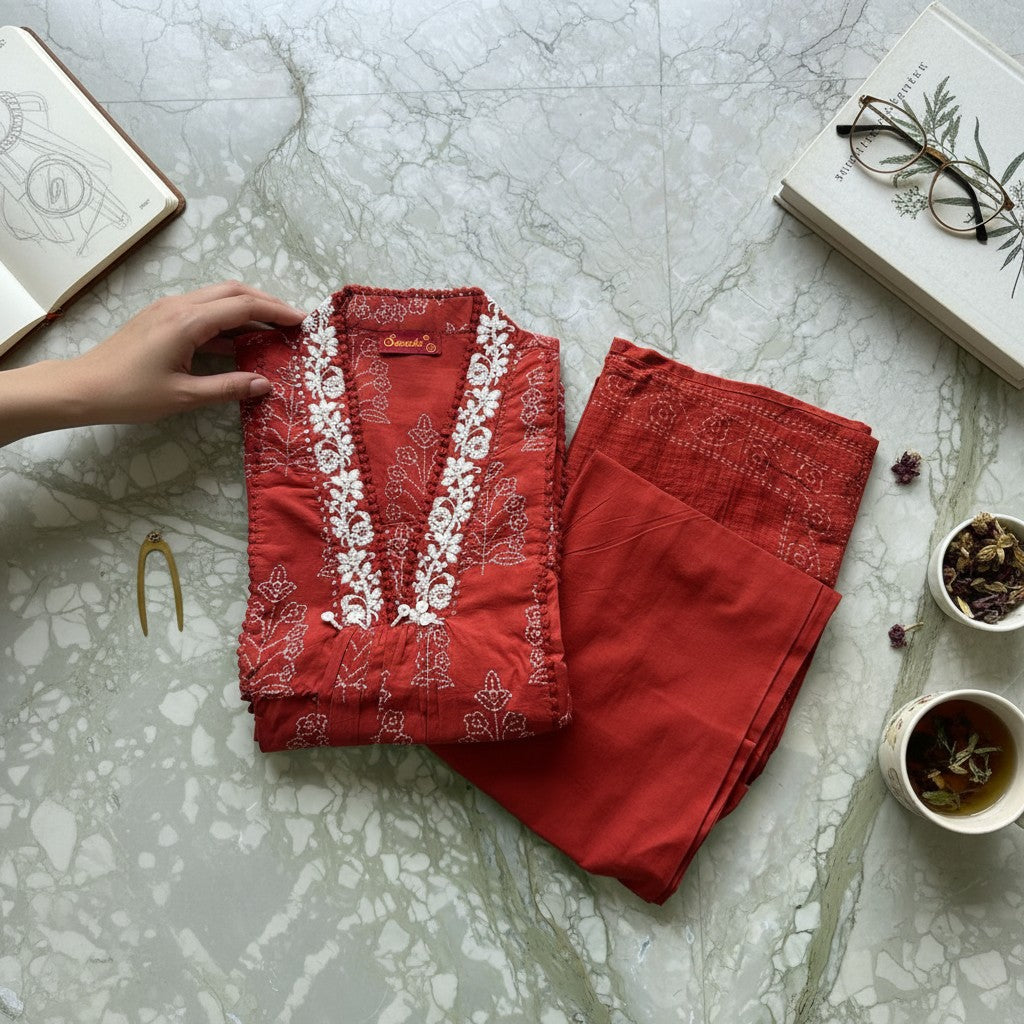 Vibrant Rust Cotton Suit Made for Effortless Style ❤️