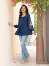 Blue Sleeves embroidery Pure Cotton Tunic!