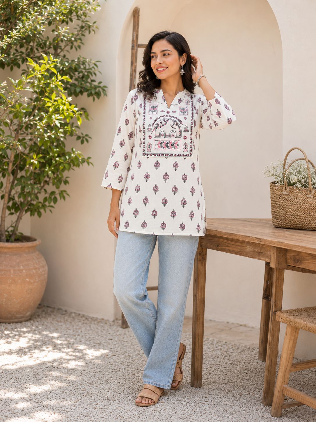 Soft Creamy White Thread Work Tunic!