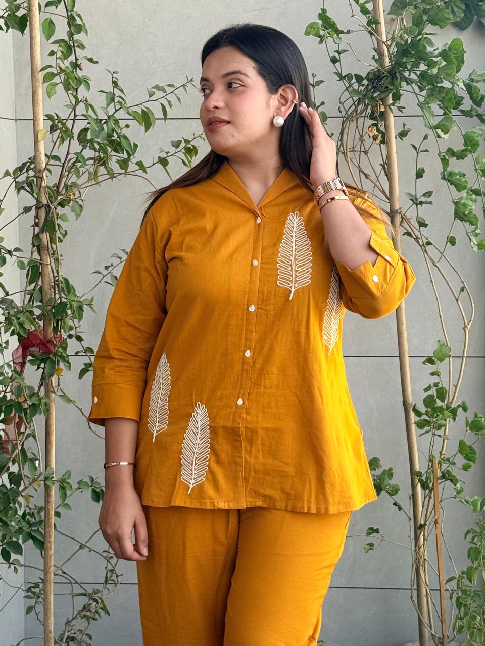 Sunflower Yellow Cotton Embroidery Co-Ord set😘