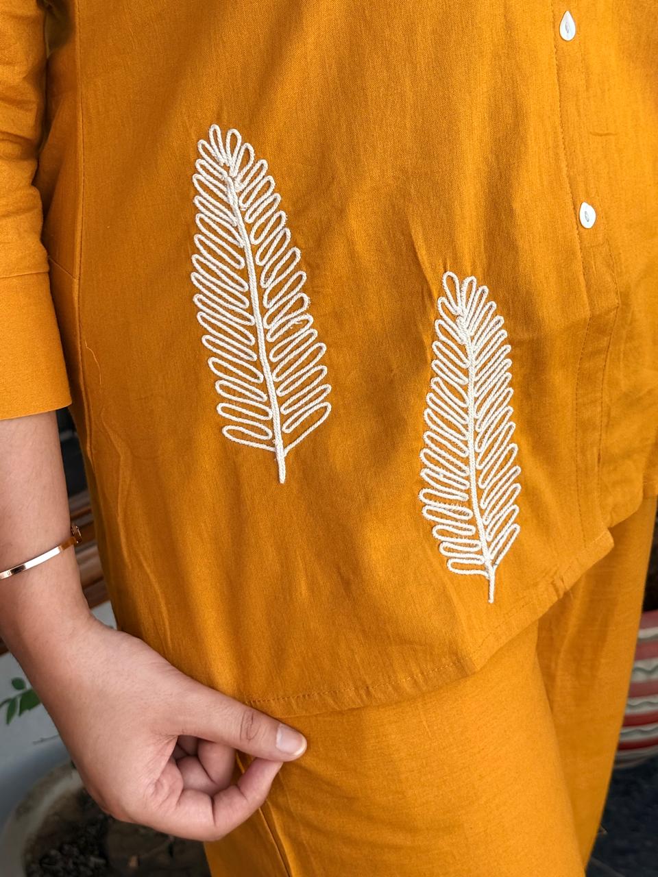 Sunflower Yellow Cotton Embroidery Co-Ord set😘