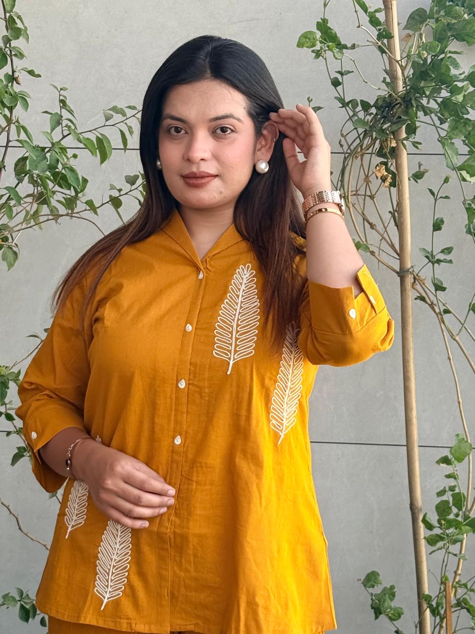 Sunflower Yellow Cotton Embroidery Co-Ord set😘