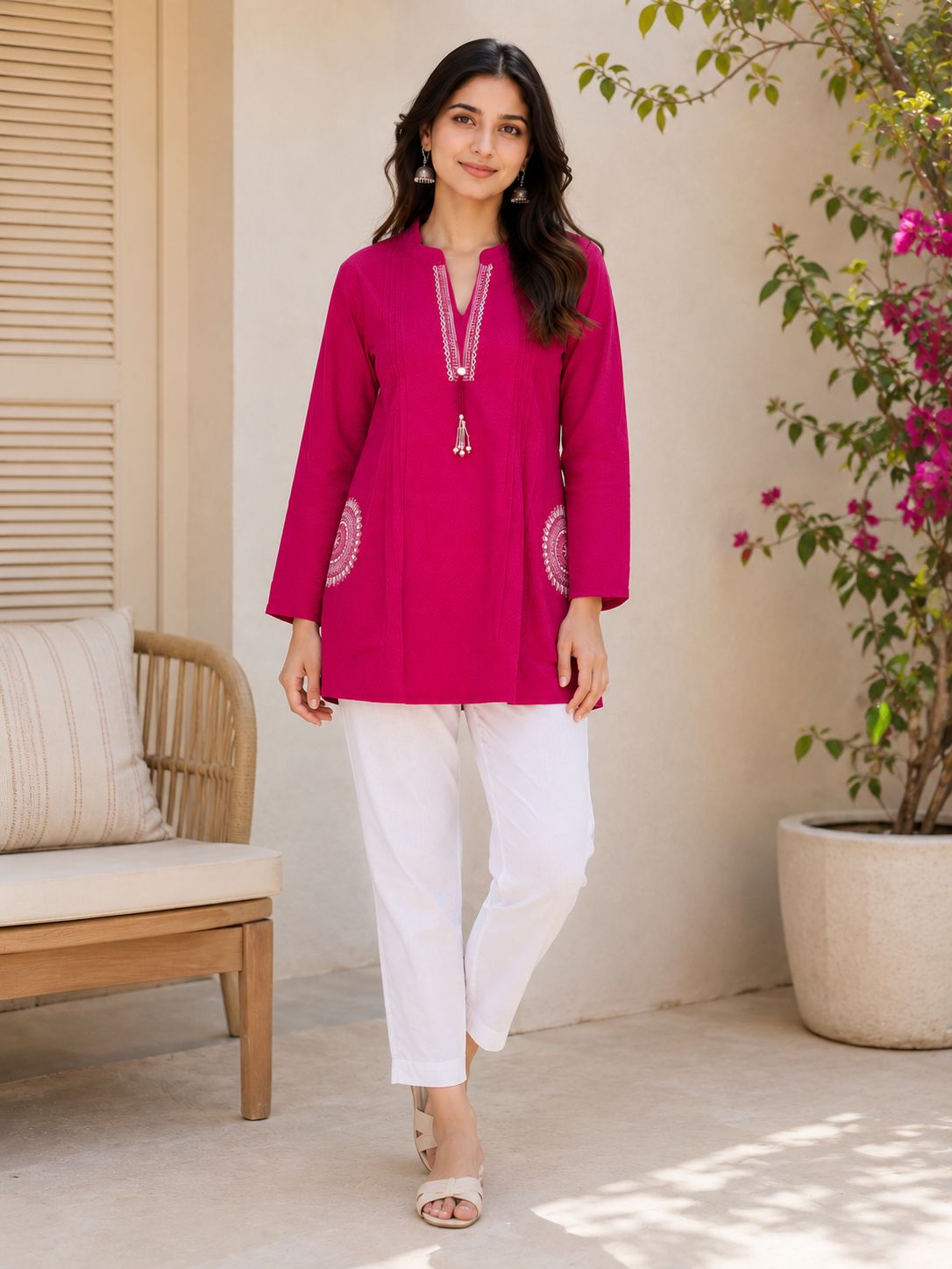 Summer Pink Self Fabric Pocket style Tunic!🙌
