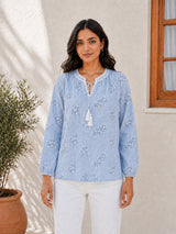 Elegant Sheer Organza Floral Embellished Top – Pastel Collection