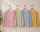 Elegant Sheer Organza Floral Embellished Top – Pastel Collection
