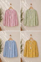 Elegant Sheer Organza Floral Embellished Top – Pastel Collection