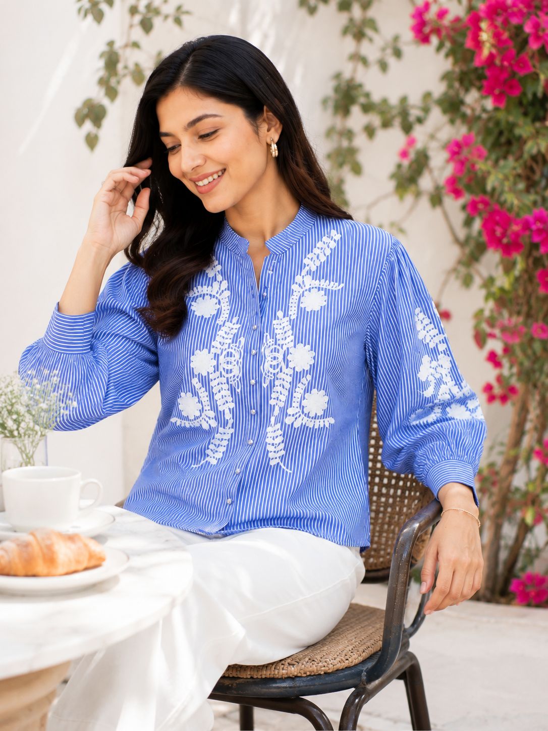 Celeste Floral Embroidered Cotton Shirt!✔