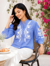 Celeste Floral Embroidered Cotton Shirt!✔