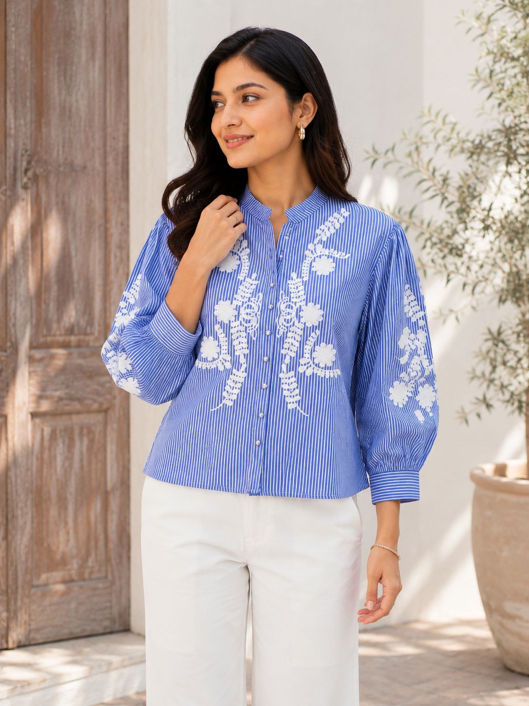 Celeste Floral Embroidered Cotton Shirt!✔