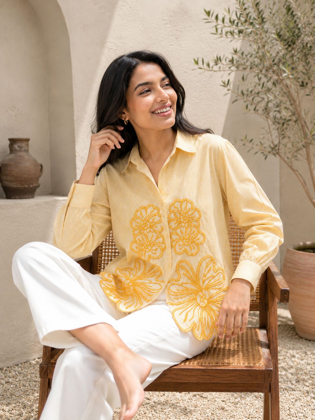 Petal Charm Embroidered Cotton Shirt!π€