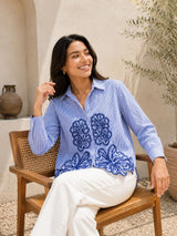 Petal Charm Embroidered Cotton Shirt!(Blue)π€