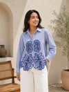 Petal Charm Embroidered Cotton Shirt!(Blue)π€