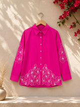 BloomScape Fuchsia Floral Cotton Shirt!🌸